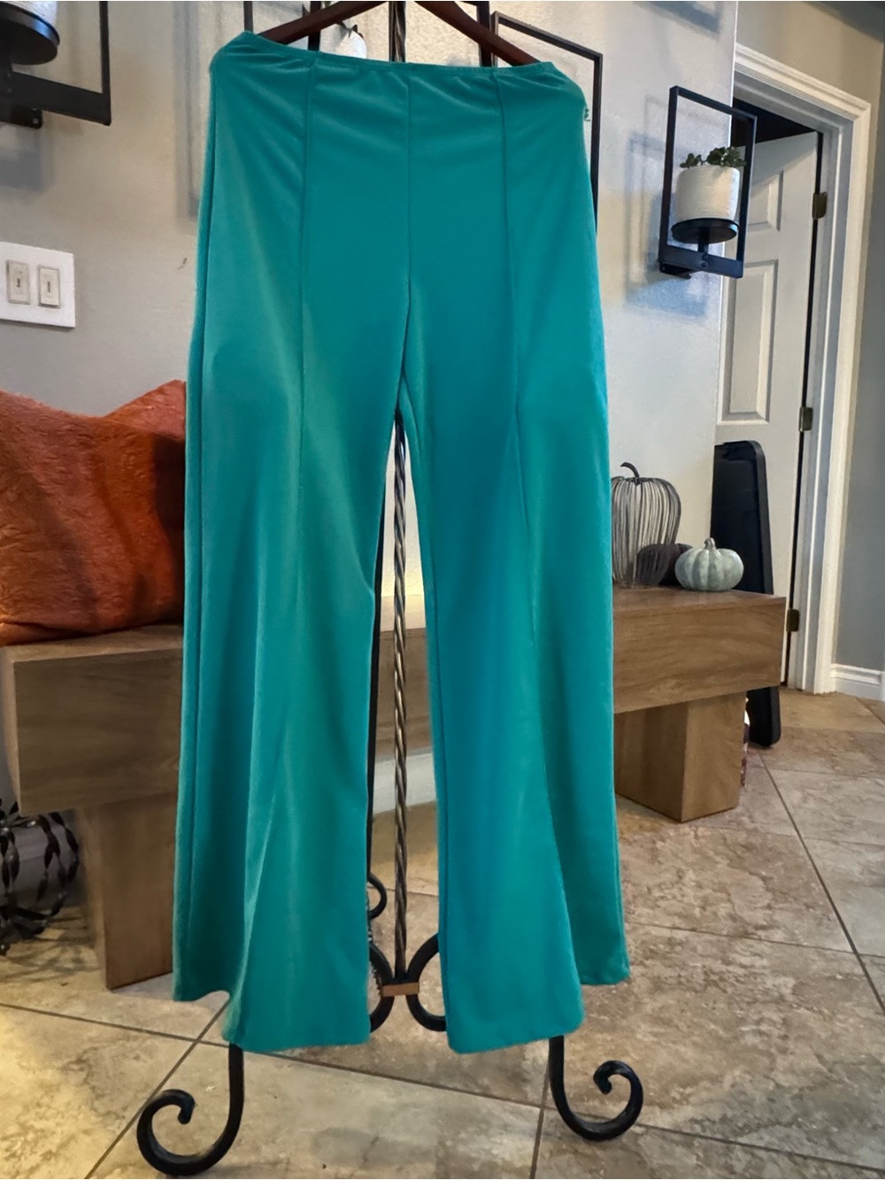 Wide-Leg Teal Women's Pants - Classic Draped Fit